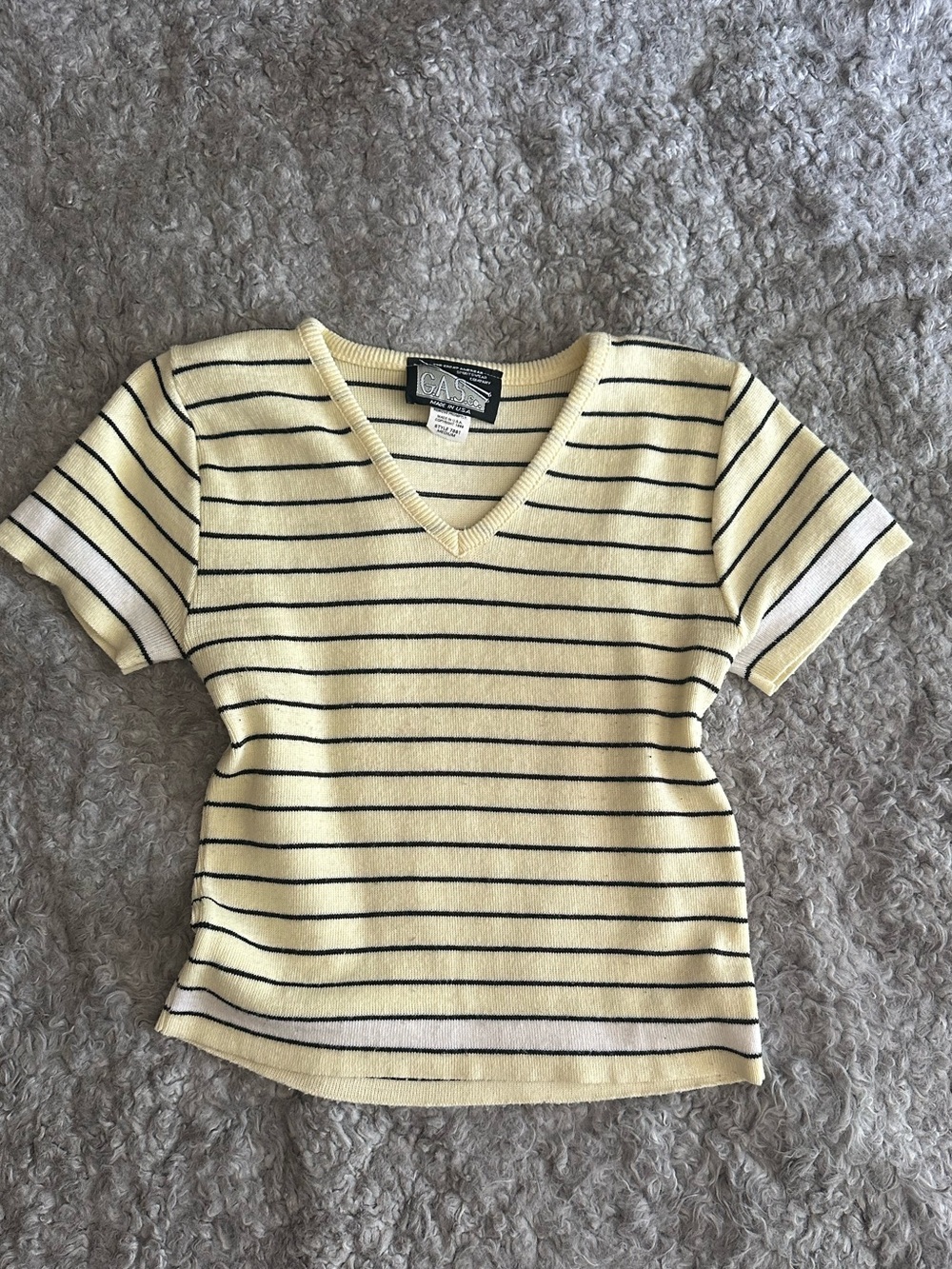 Yellow Striped V-Neck Short Sleeve Tee